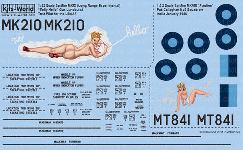 キッツワールド KW132023 1/32 スピットファイア Mk.IXc/Mk.VII 'Tolly Hello/Pauline' - フルカラーデカール