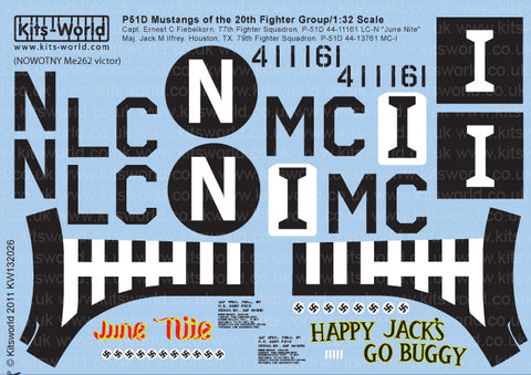 キッツワールド KW132026 1/32 P-51D マスタング 'ジューンナイト/ハッピージャック' - フルカラーデカール