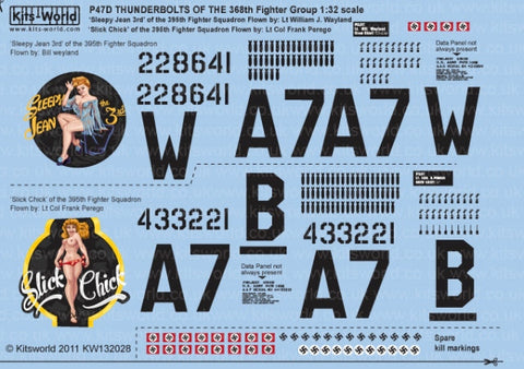 キッツワールド KW132028 1/32 P-47D サンダーボルト 'Sleepy Jean 3rd/Slick Chick' - フルカラーデカール