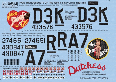 キッツワールド KW132029 1/32 P-47D サンダーボルト 'Hard To Get/The Down Necker' - フルカラーデカール
