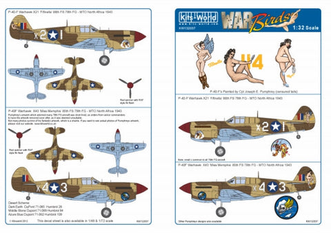 キッツワールド KW132037 1/32 カーチス P-40F ウォーホーク 'Fifinella/Miss Memphis' - フルカラーデカール
