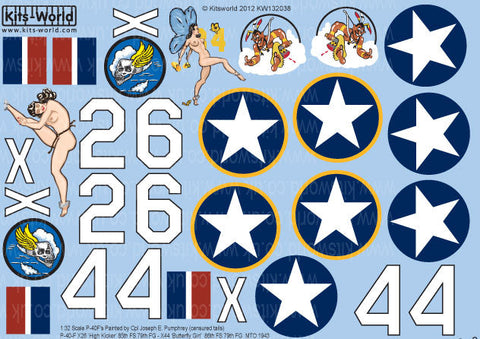 キッツワールド KW132038 1/32 カーチス P-40F ウォーホーク 'High Kicker/Butterfly Girl' - フルカラーデカール