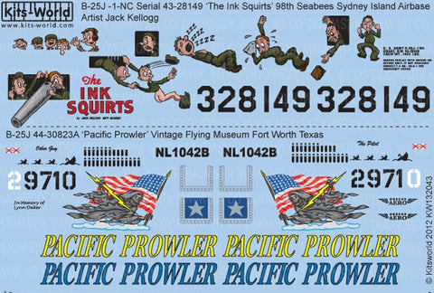 キッツワールド KW132043 1/32 北アメリカ B-25J ミッチェル 'The Ink Squirts/パシフィックプラウラー' - フルカラーデカール