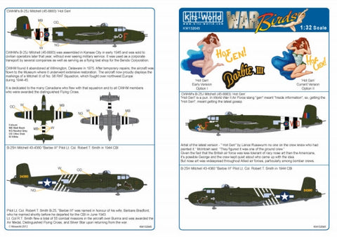 キッツワールド KW132045 1/32 北アメリカ B-25J ミッチェル 'Hot Gen/Barbie III' - フルカラーデカール