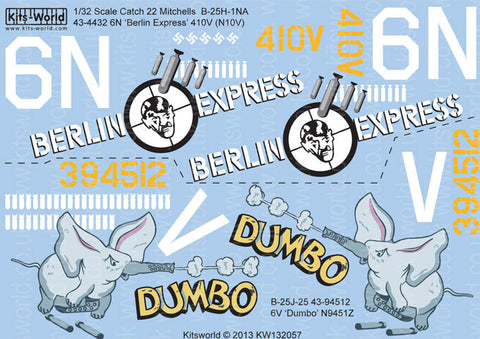 キッツワールド KW132057 1/32 北アメリカ B-25H ミッチェル 'Berlin Express/Dumbo' - フルカラーデカール