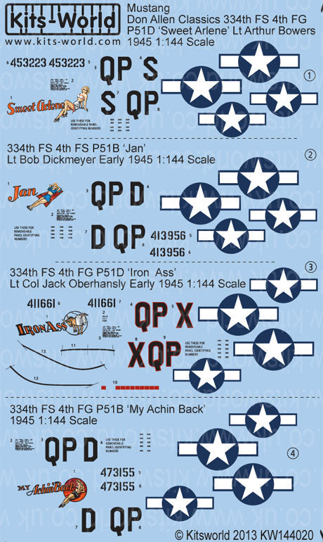 キッツワールド KW144020 1/144 P-51B/D's マスタング デカールシート