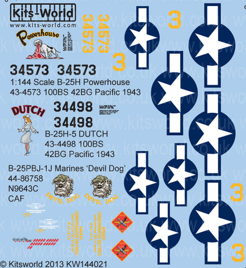 キッツワールド KW144021 1/144 B-25 ミッチェル デカールシート