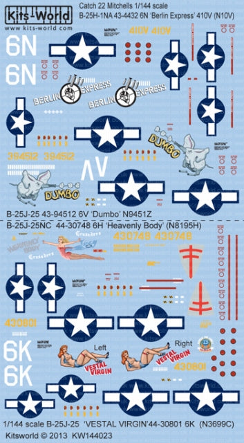 キッツワールド KW144023 1/144 B-25J ミッチェル 1/144スケール デカールシート