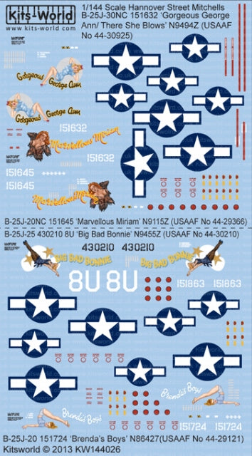 キッツワールド KW144026 1/144 B-25J ミッチェル 1/144スケール デカールシート