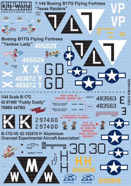 キッツワールド KW144028 1/144 B-17G フライングフォートレス 1/144スケール デカールシート