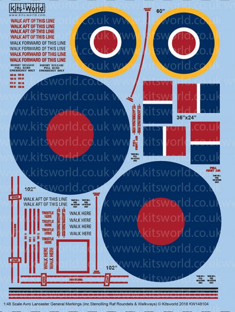 キッツワールド KW148104 1/48 アブロランカスター ステンシル and RAF 円型デカールシート
