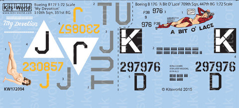 キッツワールド KW172004 1/72 ボーイング B17 F/G フライングフォートレス - 1/72スケール デカールシート