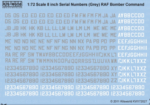 キッツワールド KW172027 1/72 8インチ RAF シリアルナンバー シーグレー/ホワイト 1/72スケール デカールシート