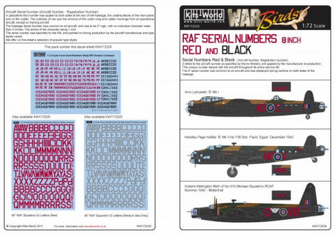 キッツワールド KW172028 1/72 8インチ RAF シリアルナンバー レッド/ブラック 1/72スケール デカールシート
