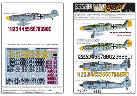 キッツワールド KW172029 1/72 'ドイツ空軍 戦闘機ナンバー' - 1/72スケール デカールシート