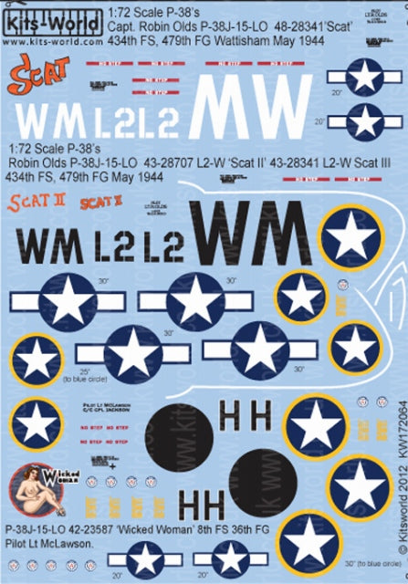 キッツワールド KW172064 1/72スケール デカールシート P-38 ライトニング