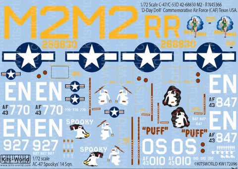 キッツワールド KW172096 1/72スケール ダコタ C-47/DC-3 'D-Day Doll' - 'Spookys'