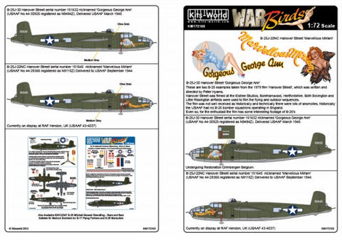 キッツワールド KW172100 1/72 'B-25J ミッチェル' 1/72スケール デカールシート