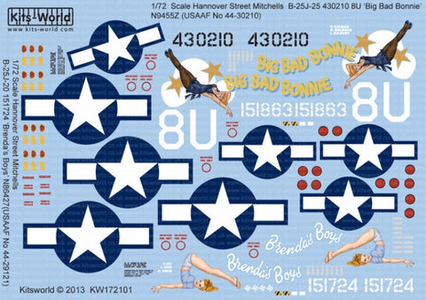 キッツワールド KW172101 1/72 'B-25J ミッチェル' 1/72スケール デカールシート