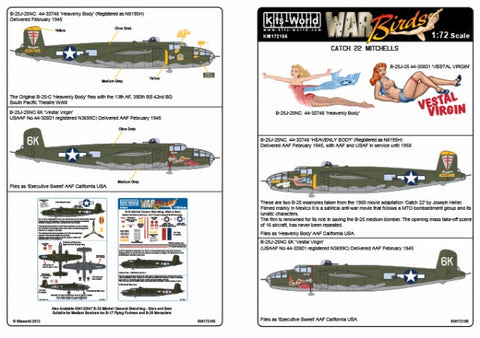キッツワールド KW172105 1/72 'B-25J ミッチェル' 1/72スケール デカールシート