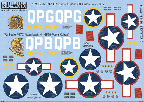 キッツワールド KW172110 1/72スケール デカールシート P-47C レイザーバック サンダーボルト