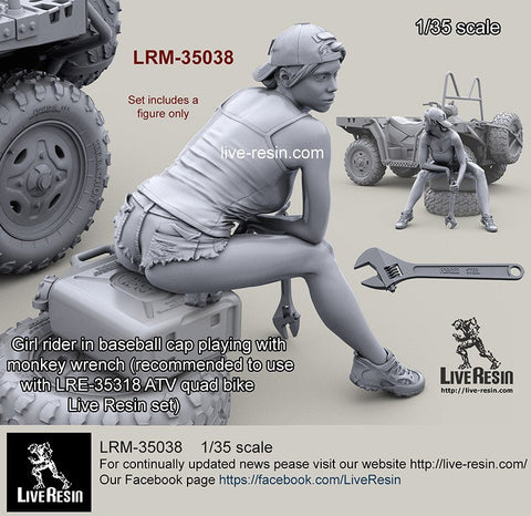 ライブレジン LRM-35038 1/35 女性ライダー モンキーレンチで遊び中 野球帽バージョン