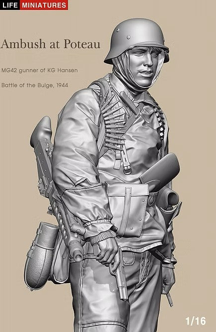 ライフミニチュア LM-16009 1/16 WWII ドイツ ポトー迎撃戦 ハンセン戦闘団のMG42機銃手 バルジの戦い1944