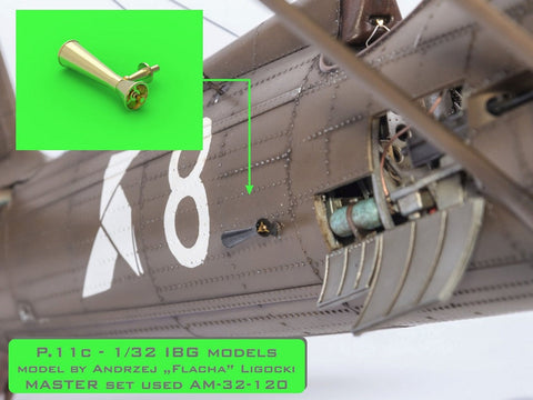 マスター AM-32-120 1/32 ポーランド 戦闘機 PZL P.11c のディテールセット wz. 33 機関銃銃身,ガンサイト,およびベンチュリ管(IBGモデル用)