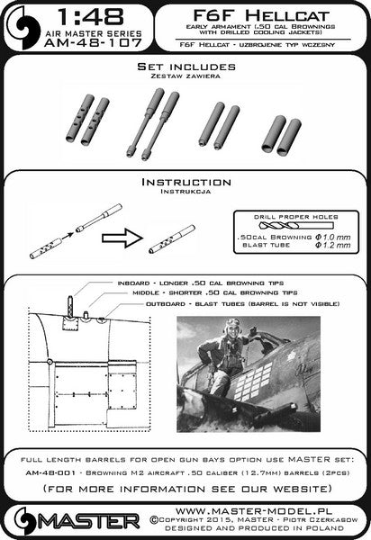 マスター AM-48-107 1/48 F6F ヘルキャット 初期武装(ブローニング .50 キャリバーの放熱バレルジャケット付 銃身)