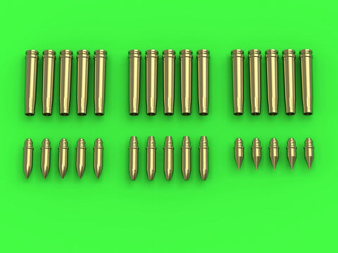 マスター GM-35-019 1/35 ドイツ軍 Flak 30/38対空砲およびKwK 30/38戦車砲用の2cm弾薬(20x138B口径)の薬莢 (15個)と3種類の弾丸(各種類×5発)(全長2mm)