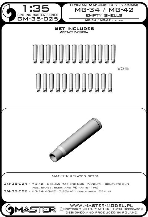 マスター GM-35-025 1/35 MG-34/MG-42 (7.92mm)機関銃の空薬莢(25個)(全長2mm)
