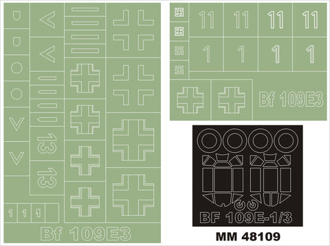 モンテックス MM48109 1/48 メッサーシュミット Bf109E-3 エミール3(ハセガワ用)マスキングシート(キット付属デカールと置換)
