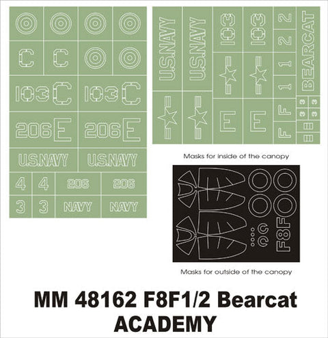 モンテックス MM48162 1/48 F8F1/2 ベアキャット(アカデミー用)マスキングシート(キット付属デカールと置換)