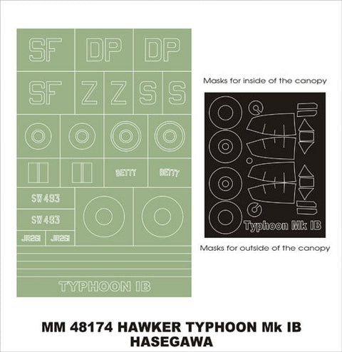 モンテックス MM48174 1/48 タイフーン Mk.IB 水滴風防付(ハセガワ用)マスキングシート(キット付属デカールと置換)