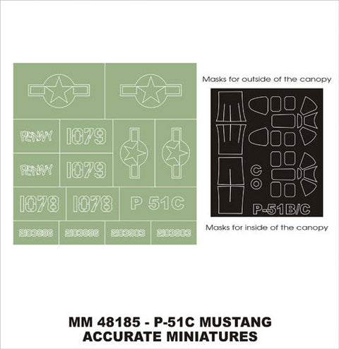 モンテックス MM48185 1/48 P-51C(アキュレイトミニチュア用)マスキングシート(キット付属デカールと置換)