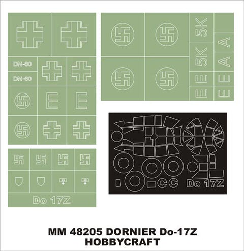 モンテックス MM48205 1/48 Do-17Z(ホビークラフト用)マスキングシート(キット付属デカールと置換)