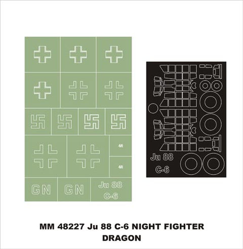 モンテックス MM48227 1/48 Ju-88C-6 夜間戦闘機(ドラゴン用)マスキングシート(キット付属デカールと置換)