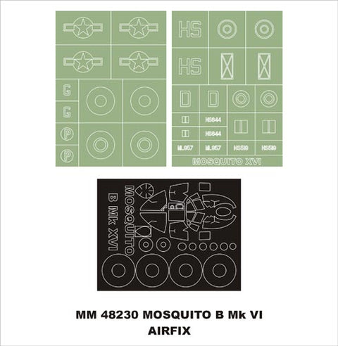 モンテックス MM48230 1/48 デ・ハビランド モスキート B MKXVI(エアフィックス用)マスキングシート(キット付属デカールと置換)