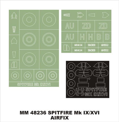 モンテックス MM48236 1/48 スピットファイア MkIX/XVI(エアフィックス用)マスキングシート(キット付属デカールと置換)