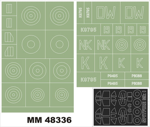 モンテックス MM48336 1/48 スピットファイア MkI(エアフィックス用)マスキングシート(キット付属デカールと置換)