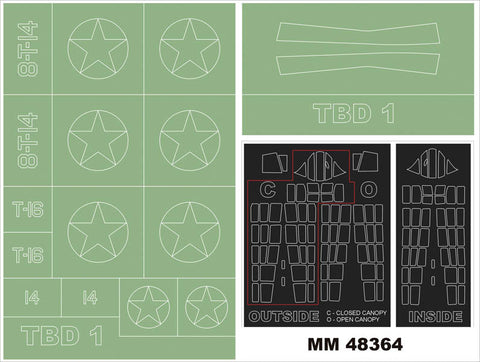 モンテックス MM48364 1/48 TBD-1 デバステーター(グレートウォールホビー用)マスキングシート(キット付属デカールと置換)