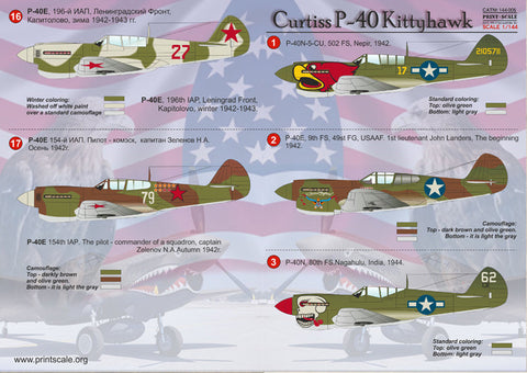プリントスケール 144-006 1/144 カーチス P-40 キティホーク