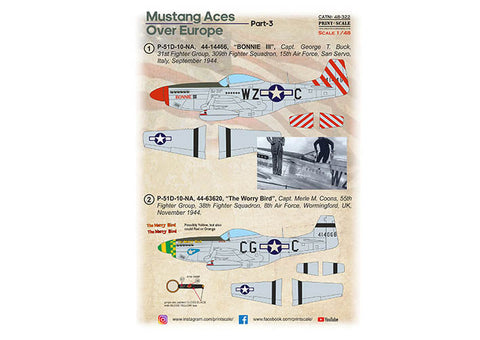 プリントスケール 48-322 1/48 P-51 マスタング Aces over Evrope. Part 3
