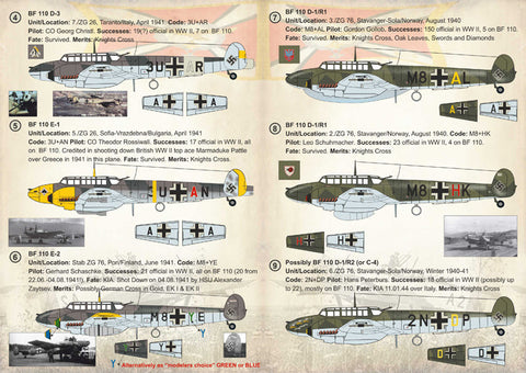 プリントスケール 72-228 1/72 メッサーシュミット Bf 110 エース Part 2