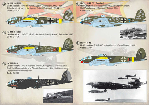 プリントスケール 72-231 1/72 ハインケル He111H-16、H-20&H-22爆撃機