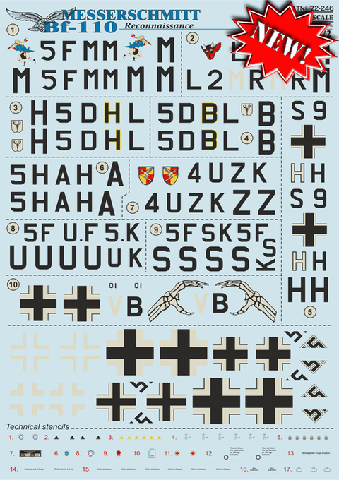 プリントスケール 72-246 1/72 メッサーシュミット Bf110 偵察型
