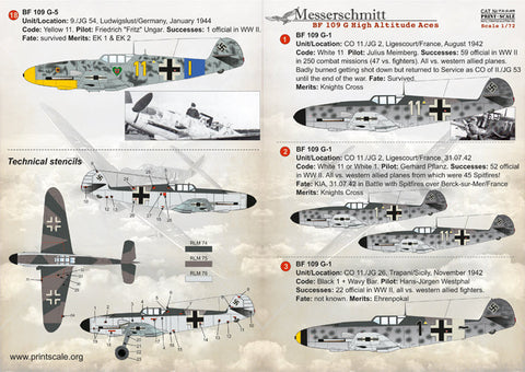 プリントスケール 72-249 1/72 メッサーシュミット ME-109G