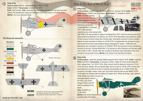 プリントスケール 72-253 1/72 ファルツ D.III エース WWI