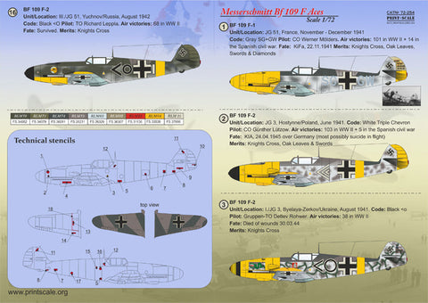 プリントスケール 72-254 1/72 メッサーシュミット BF-109F エース