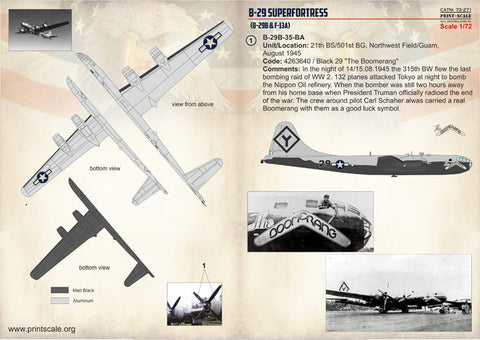 プリントスケール 72-271 1/72 ボーイング B-29 スーパーフォートレス Part 1